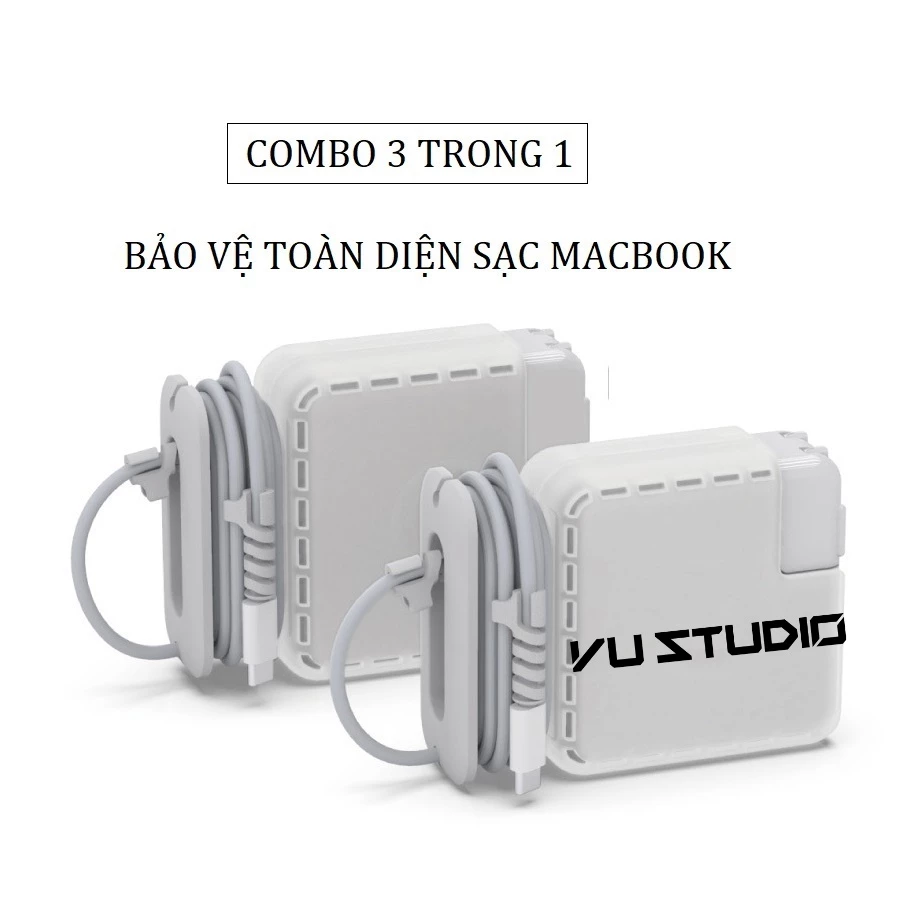 [Mã SKAMA8 giảm 8% đơn 300K] Ốp bọc bảo vệ sạc Macbook đa năng 3 trong 1 kèm bộ cuốn bảo vệ chống đứt gãy đầu dây sạc