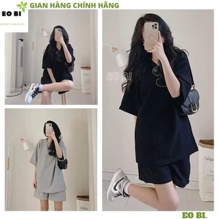 Sét Đồ Bộ Thể Thao Nam Nữ Mặc Nhà trơn 2 mầu đen xám Phong Cách Ulzzang Unisex, Freesize Chất Cotton Không Phai -EOBI