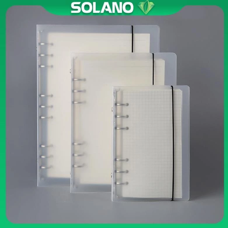 Sổ còng binder SOLANO bìa sổ còng size A5 A6 trắng đục 6 lỗ phụ kiện chia giấy, túi đựng tiện dụng SN-001340