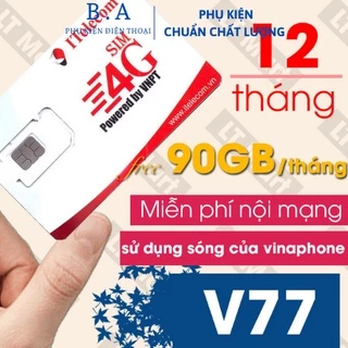 Sim 4G iTel iTelecom May77, Data 90Gb/Tháng tốc độ cao, Gọi Miễn Phí, Free 60 tin nhắn, Sim indochina v77 mạng vinaphone