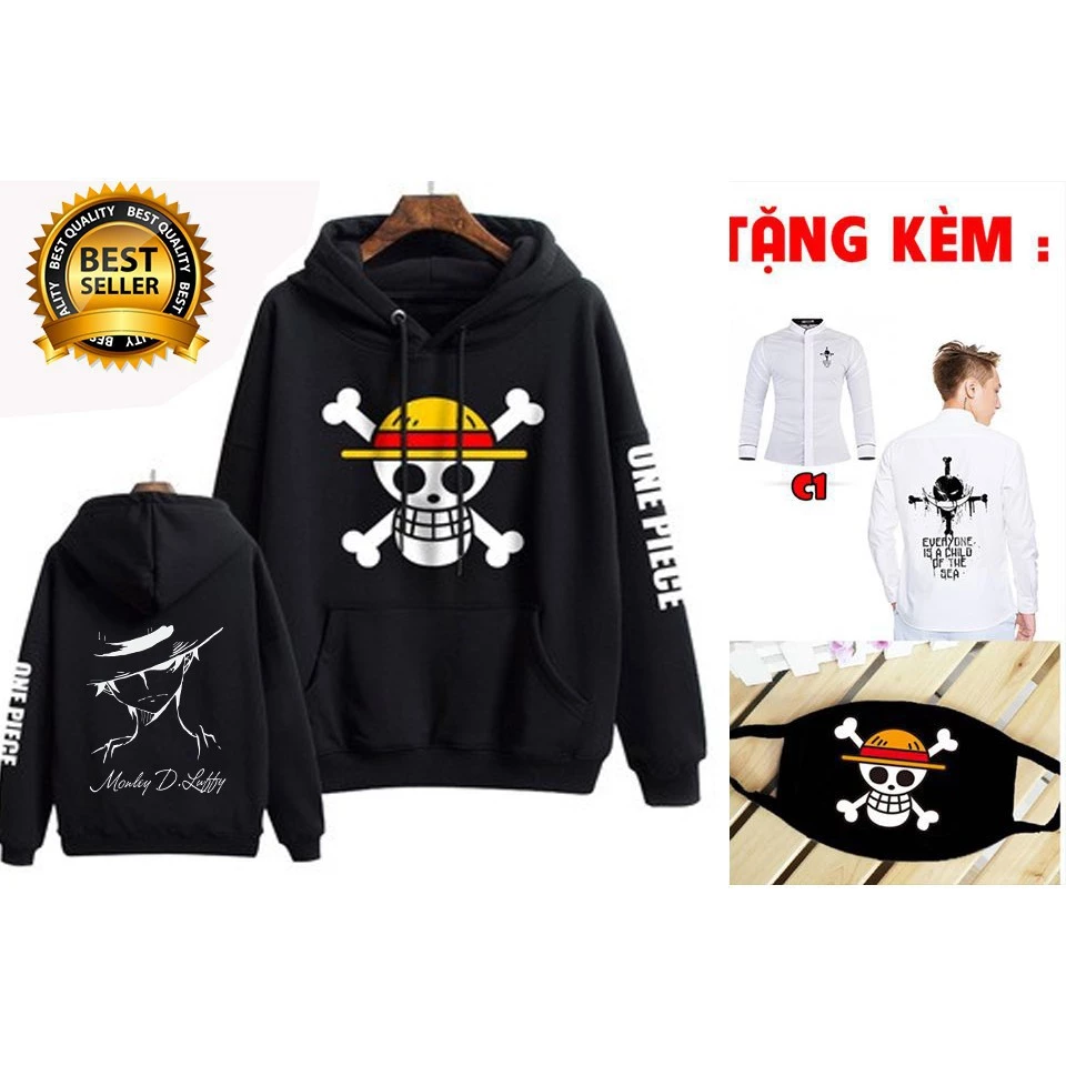 HOT- 🔥HOT🔥 🔥Combo áo Hoodie One Piece tặng kèm bịt mặt áo sơ mi One Piece cực ngầu -ÁO OP ĐẸP