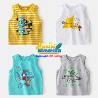 Áo sát nách cho bé WELLKIDS áo thun ba lỗ bé trai họa tiết đáng yêu chất cotton hàng xuất Âu Mỹ