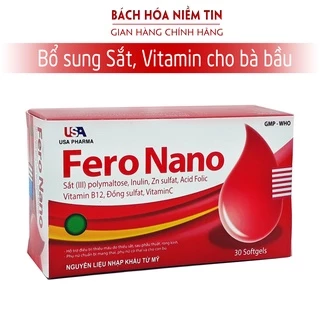 Bổ máu Fero Nano bổ sung Sắt, Acid Folic cho người thiếu máu, phụ nữ mang thai và cho con bú - Hộp 30 viên dùng 30 ngày