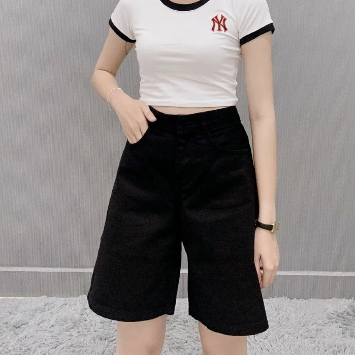 Quần Short Kaki Lửng Ulzzang Quần đùi denim ngố Ống rộng cạp cao Dáng Hàn Quốc (có bigsize) (KKN)