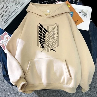 Áo hoodie unisex dáng rộng kiểu Hàn in biểu tượng trong anime Shingeki No Kyojin Attack on Titan nghệ thuật đường phố