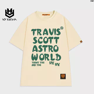 Áo thun tay lỡ form rộng nam nữ chữ Travis Scott 1162 HY KOREA