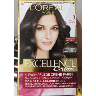 (HÀNG ĐỨC) ThUỐC NHUỘM TÓC SỐ 3  nâu đen  L’OREAL PARIS dòng EXCELLENCE CREME