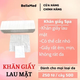 Khăn giấy lau mặt spa BellaMed hàng tốt, không rát da, mềm mịn loại 250 tờ