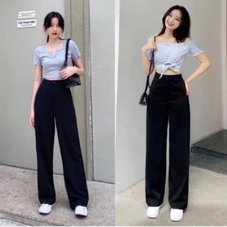 Quần tây ống rộng . Quần vải nữ xuông lưng cao culottes dài 100cm