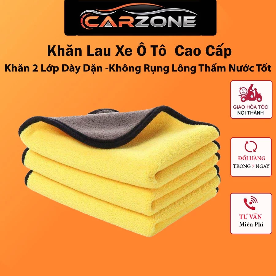Khăn Lau Xe Ô Tô CARZONE Microfiber 2 Lớp - Thấm Hút Nước Nhanh, Không Xước Sơn Xe, Lau Kính & Nội Thất