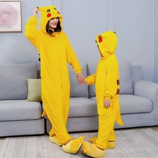 Bộ Đồ Ngủ Liền Thân Hình Pikachu Hoạt Hình Có Mũ Cho Người Lớn Và Trẻ Em