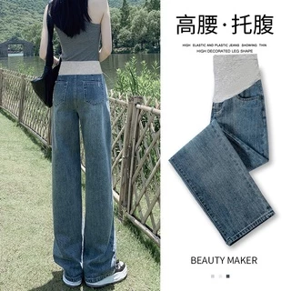 Quần Jeans Dài Ống Rộng Thời Trang Cho Phụ Nữ Mang Thai