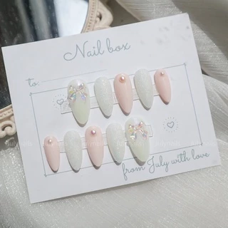 Móng úp thiết kế màu pastel đính nơ thuỷ tinh julynails.vn nb151