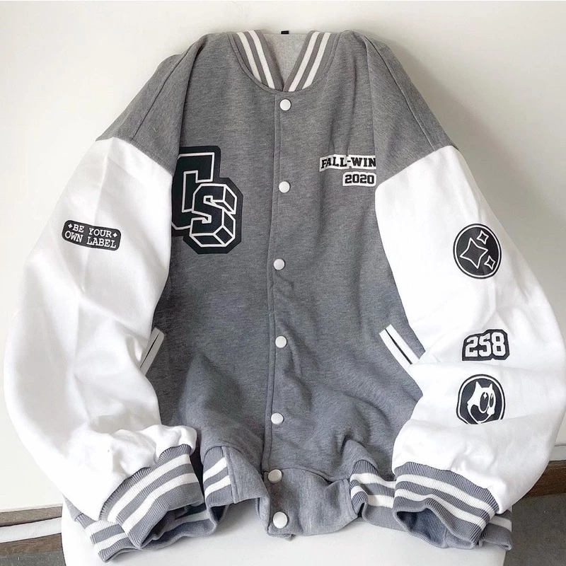 Áo bomber nam nữ unisex ,áo khoác nỉ tàn phối trắng, dày đẹp mềm mịn form rộng phong cách hàn quốc Freesize