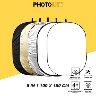 Tấm hắt sáng chữ nhật 5 trong 1 100x150 cm Photolite PA065 vàng/bạc/trắng/xuyên/đen gấp gọn hỗ trợ chụp ảnh nhanh chóng