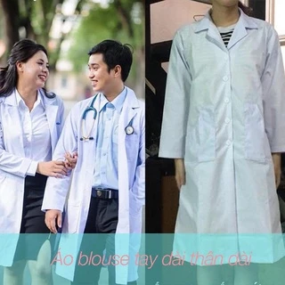 [Ảnh thật] Áo blouse trắng NAM NỮ dài tay dáng dài cho bác sĩ, phòng thí nghiệm, phòng sạch vải Kaki dày dặn đứng form
