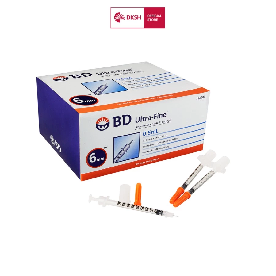 Bơm tiêm insulin BD Ultra-Fine™ dành cho người tiểu đường 6mm x 0.5cc x 31Gx 100 cây Becton Dickinson