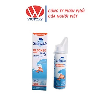 Xịt mũi cho bé Sterimar Blocked Nose Baby chai 50ml / xịt mũi cá heo cam - Victory Pharmacy