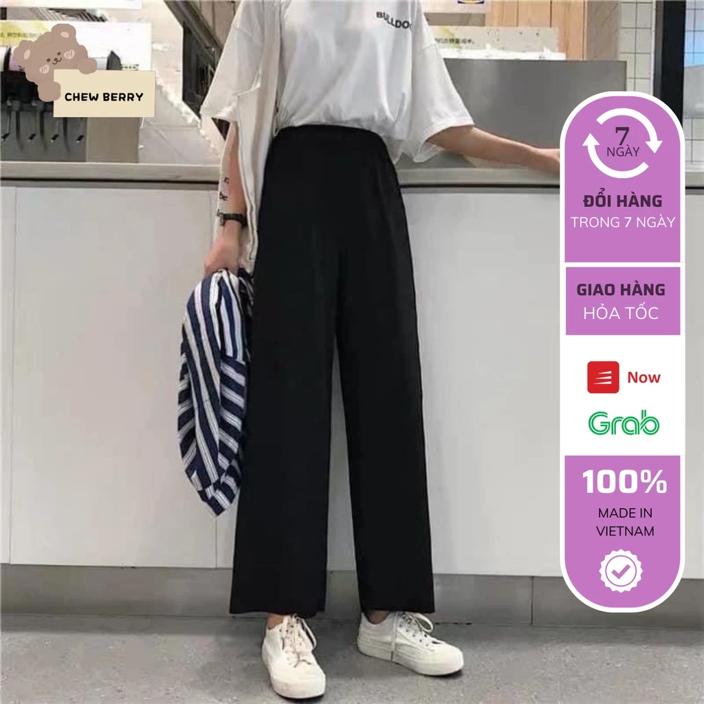 Quần Ống Rộng, quần Cullotes Vải Nữ Cạp Cao Dài Suông Đen Đi Học