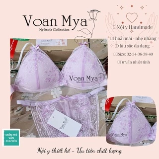 Set Fluer Tím dễ thương - Áo ngực áo bra mút tam giác có nâng không gọng Voan Mya Bralette