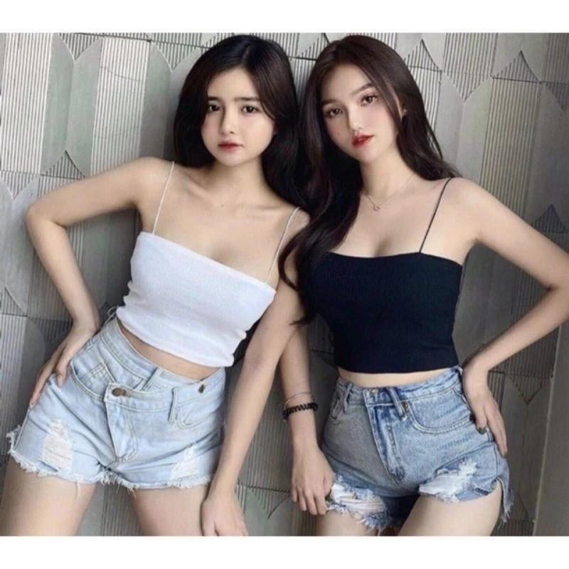 Áo Hai Dây Nữ Cotton Bom Clothing, Áo 2 Dây Nữ Sợi Bún Croptop Dáng Ngắn Siêu Ôm