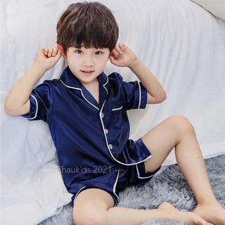 Bộ satin hè trơn cộc tay cho bé