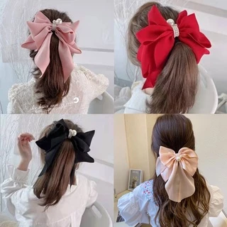 Hàn Quốc cộng với kích thước Bowknot ngọc trai Ribbon Hair Clip cho Girls Cute Hair Clip D