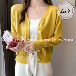 Áo khoác len cardigan nữ len mịn hạt viền răng cưa