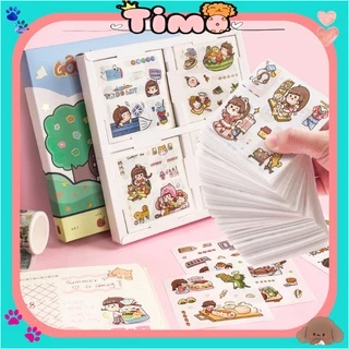 Sticker Cute Dễ Thương Ngẫu Nhiên [ 6 tấm ] Trong Set 100 Tấm Và Stickers Vintage Dán Sổ Decor Siêu Xinh ST1