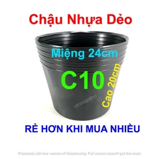 Chậu nhựa C10 đen trồng cây, trồng rau, chậu trồng hoa Vạn Thọ TẾT (25x20cm)