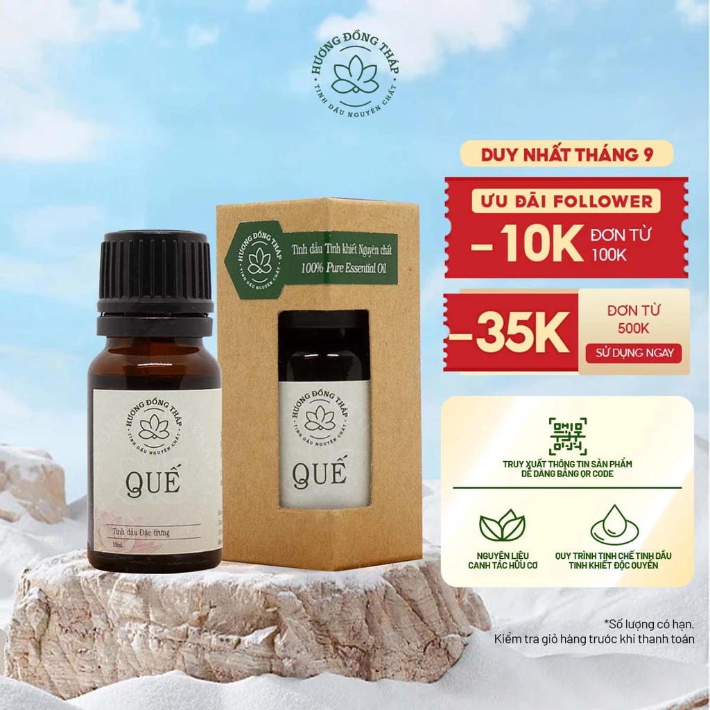 Tinh Dầu Nguyên Chất Quế - Hương Đồng Tháp 10, 30ml-Khử Mùi, Thơm Phòng, Thư Giãn, Làm Sạch Mùi Xe Hơi Hiệu Qu