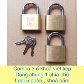 Set 3 ổ khoá việt tiệp dùng chung 1 chìa chủ ( loại 5 phân , khoá bấm , có 3 chìa sơ cua )