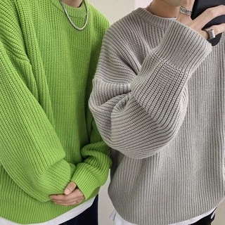 Áo Sweater Dệt Kim Cổ Tròn Dáng Rộng Màu Trơn Thời Trang Xuân Thu Hàn Quốc Mới Cho Nam Và Nữ