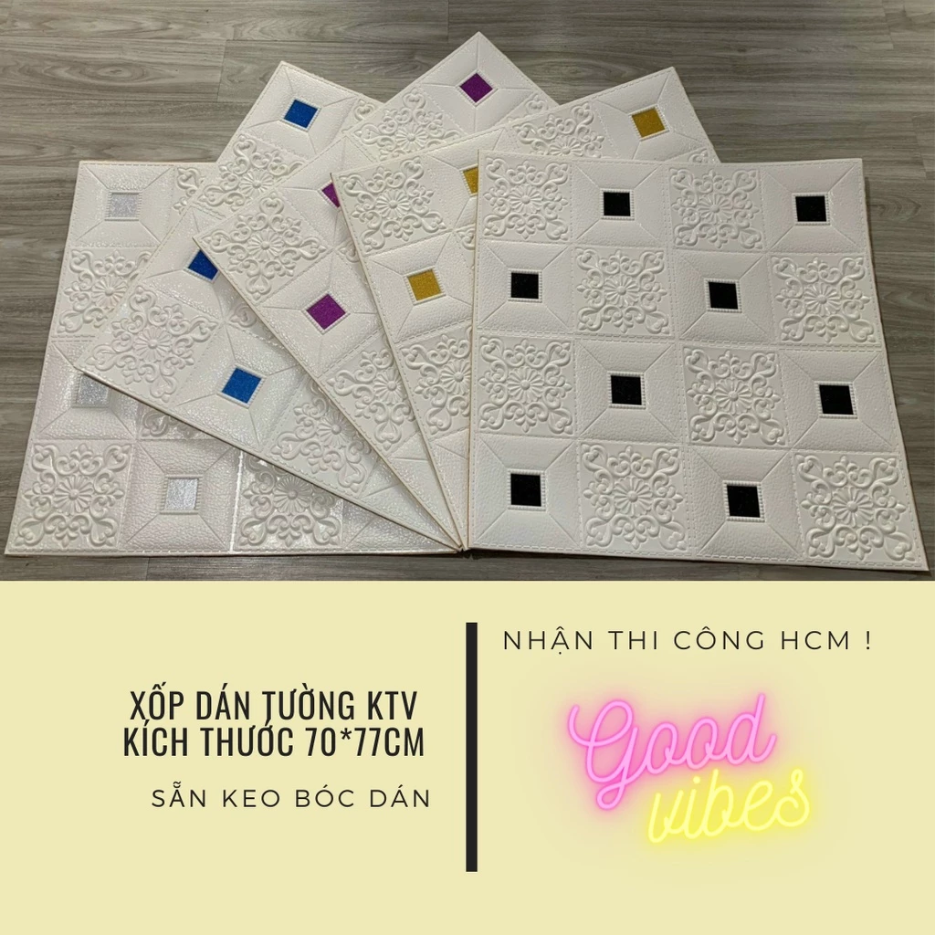 (Hỏa Tốc) COMBO 7 6 5 4 Xốp Dán Tường 3D Hoa Văn Kim Tuyến Lấp Lánh Kích Thươc 70*70cm