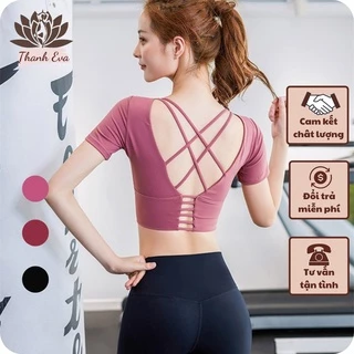 Bộ tập thể thao BN09 áo cộc tay Crop top đan dây sau quần dài tập gym,yoga, erubic ...Hàng VNXK