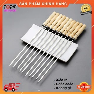 Xiên inox chuôi gỗ, xiên dùng nướng thịt, inox, Nướng tiện dụng, không gỉ sét, an toàn thực phẩm