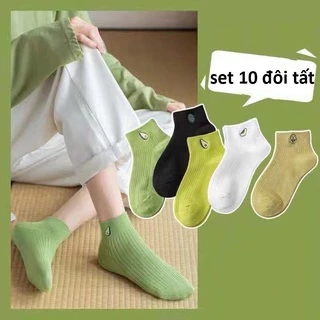 Tất Nữ Nam Cổ Ngắn Set 10 Đôi Nhiều Màu Họa Tiết Dễ Thương Cute Chất Liệu Cotton Phong Cách Hàn Quốc