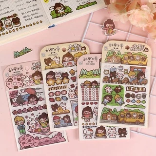 1 Gói (4 Tờ) Sticker Dán Trang Trí Sổ Tay DIY Hình Cô Gái Hoạt Hình Dễ Thương Xinh Xắn