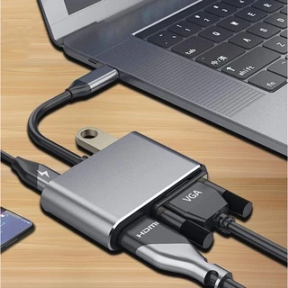 Cáp chuyển đổi từ Typec to HDMI VGA 4K có cổng USB 3.0 kết nối phím chuột tay game Usb Type-C to HDMI