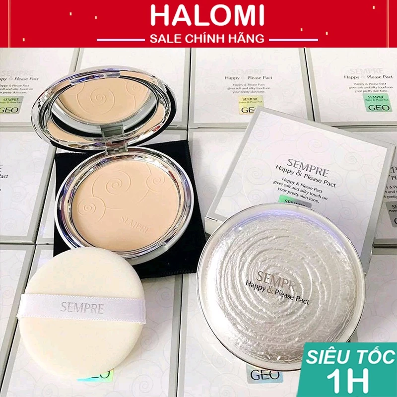 Phấn phủ kiềm dầu Geo Ngọc trai Sempre Happy & Please Pact Hàn Quốc cao cấp sẵn các tone màu