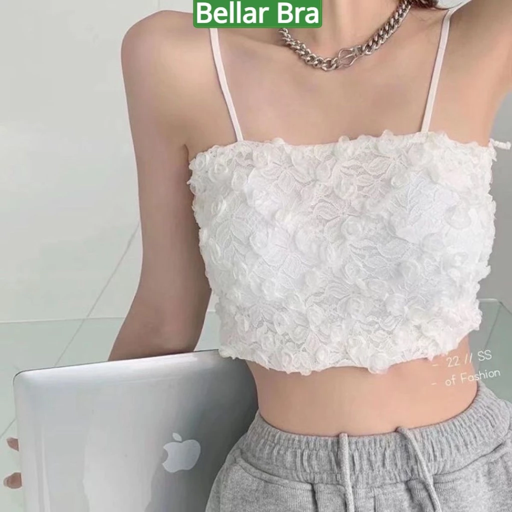 Áo bra nữ ren 2 dây hoa hồng thêu nổi công chúa, Áo Lót Cúp Ngang Thêu Hoa Lưng Nhún Co Dãn   BellarBra B3653