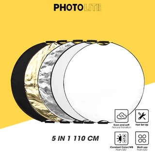 Tấm hắt sáng tròn 5 trong 1 110 cm Photolite PA063 vàng/bạc/trắng/xuyên/đen gấp gọn hỗ trợ chụp ảnh nhanh chóng