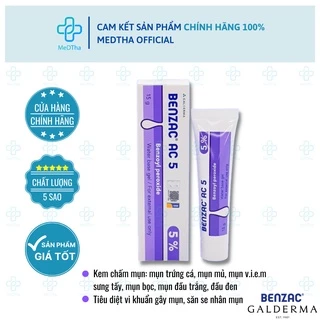 Benzac AC 2.5%/5% (Benzoyl Peroxide) - Kem Chấm Mụn, Giảm Mụn Trứng Cá, Sưng Tấy (Tuýp 15g) [Chính Hãng Galderma]