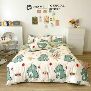 Bộ chăn ga gối  cao cấp ETAMI cotton poly khủng long xanh cute miễn phí bo chun drap giường , ga trải giường P14