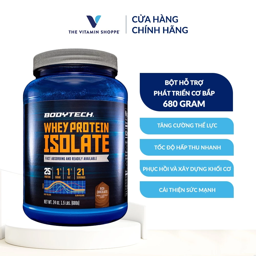 Bột hỗ trợ phát triển cơ bắp BodyTech Whey Protein Isolate - Rich Chocolate 680gr