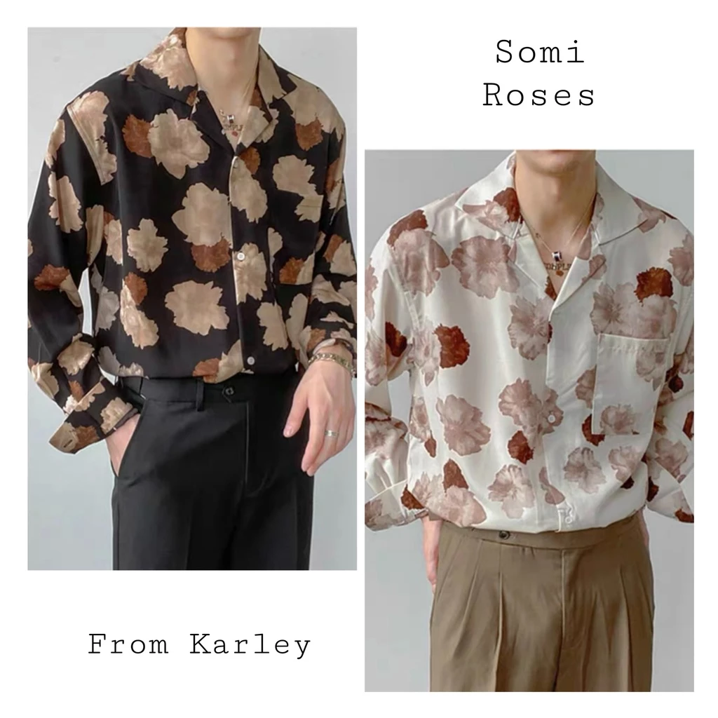 Áo sơ mi Roses họa tiết Hoa Hồng phai, cổ Vest dài tay, form rộng, chất lụa Hàn cao cấp, phong cách Hàn Quốc ROSES