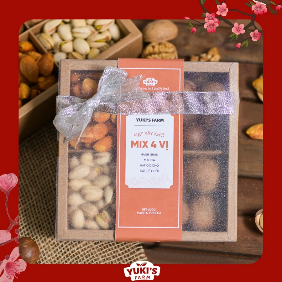 Hạt dinh dưỡng YUKI FARM mix 4 loại, hạnh nhân, hạt dẻ cười, macca, hạt óc chó, hạt dinh dưỡng sấy khô YUKI FARM