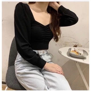 ÁO CROPTOP NHÚN NGỰC TAY BO al