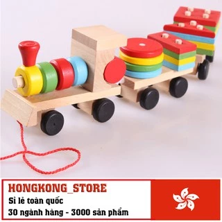 [ĐỒ CHƠI THÔNG MINH] Bộ đồ chơi xếp hình đoàn tàu gỗ độc đáo - Đồ chơi phát triển tư duy cho bé