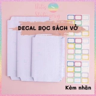 [HOTIS] Set 5 tờ decal bọc sách, bao vở trong suốt - Kèm 12 sticker nhãn vở